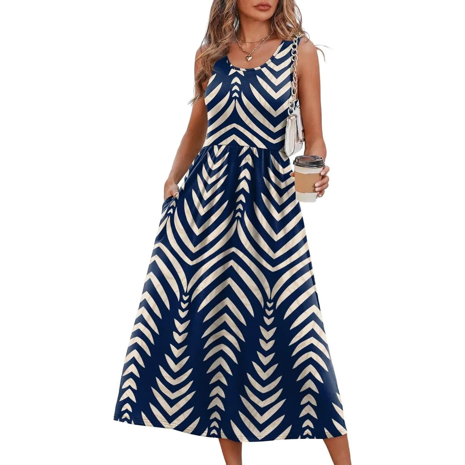 WIHOLL FASHION SwimWeek Summer Dressesfor Women Flowy Casual Midi Dress BeachVacation Sundresses with Pockets BohemianWomenswear Sleeveless
