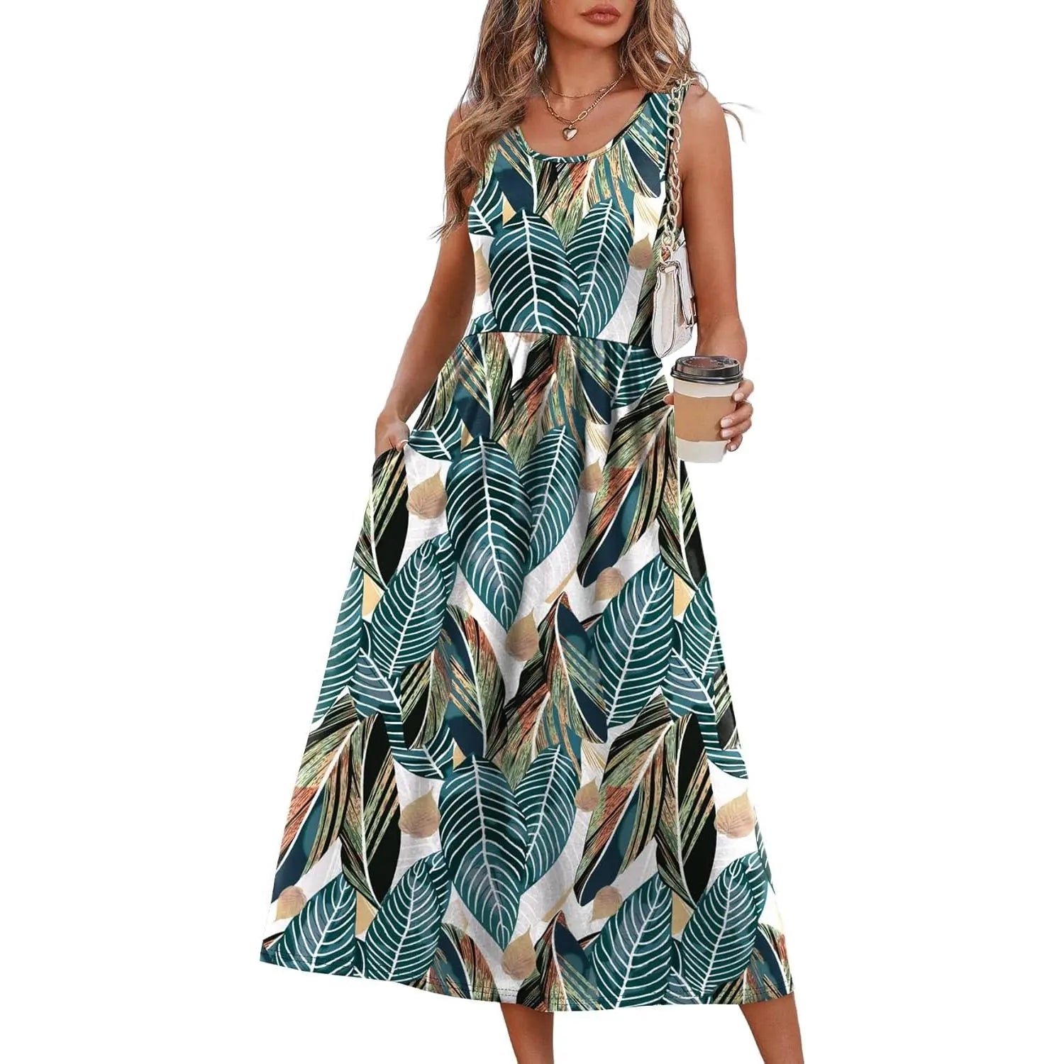 WIHOLL FASHION SwimWeek Summer Dressesfor Women Flowy Casual Midi Dress BeachVacation Sundresses with Pockets BohemianWomenswear Sleeveless
