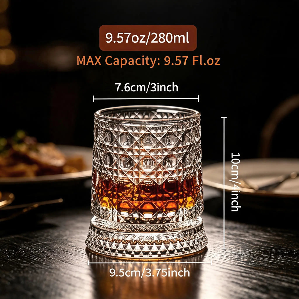 4-Pack Rotating Crystal Whiskey Glasses with4 Ice Ball Molds & Gift Box, Stress Relief,Spinning Drinking Glass Tumbler Set for ColdBeverages, Whiskey lovers, Parties and HomeBar, Perfect for Halloween, Thanksgiving,Christmas, Birthdays Occasion