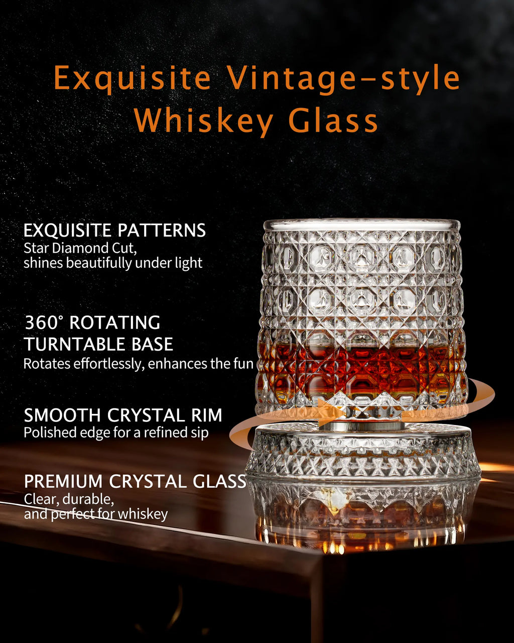 4-Pack Rotating Crystal Whiskey Glasses with4 Ice Ball Molds & Gift Box, Stress Relief,Spinning Drinking Glass Tumbler Set for ColdBeverages, Whiskey lovers, Parties and HomeBar, Perfect for Halloween, Thanksgiving,Christmas, Birthdays Occasion