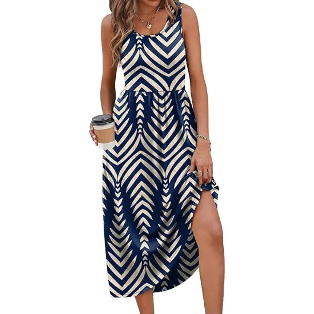 WIHOLL FASHION SwimWeek Summer Dressesfor Women Flowy Casual Midi Dress BeachVacation Sundresses with Pockets BohemianWomenswear Sleeveless