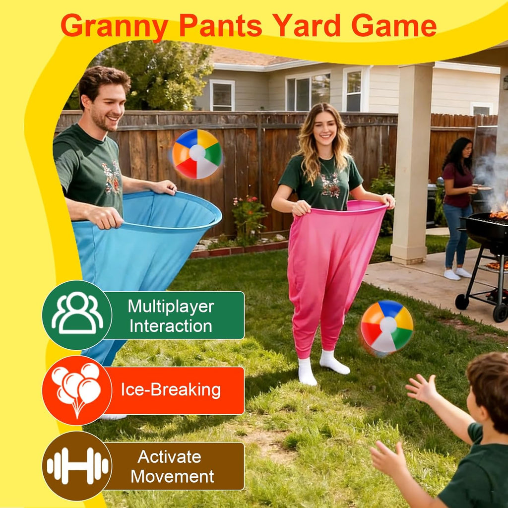 21PCS Granny Pants Yard Toss Game Set, Hilarious Outdoor Throwing Game for Adults & Teens | Includes Large & Small Granny Pants, Inflatable Balls, Detachable Suspenders & Air Pumps, Ideal for Family Parties, Reunions & Camping