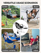 Hammock Camping Chair with Footrest & 90–130° Backrest Black/Grey | Swinging Camping Chairs for Adults 180 kg Capacity Stable 6-Point Frame Cup Holder & Pillow for Beach, Garden & Patio