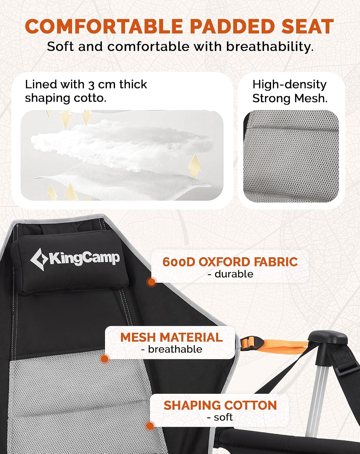 Hammock Camping Chair with Footrest & 90–130° Backrest Black/Grey | Swinging Camping Chairs for Adults 180 kg Capacity Stable 6-Point Frame Cup Holder & Pillow for Beach, Garden & Patio