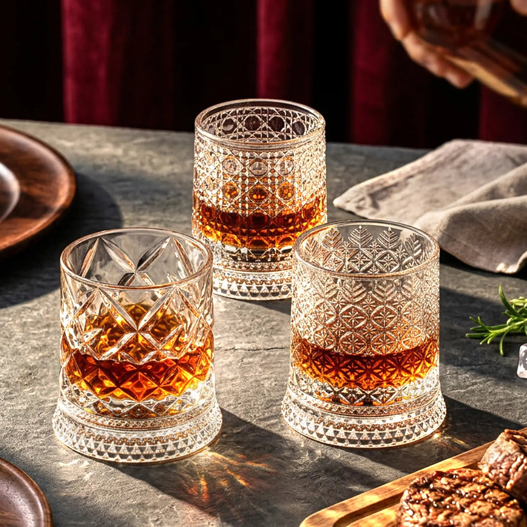 4-Pack Rotating Crystal Whiskey Glasses with4 Ice Ball Molds & Gift Box, Stress Relief,Spinning Drinking Glass Tumbler Set for ColdBeverages, Whiskey lovers, Parties and HomeBar, Perfect for Halloween, Thanksgiving,Christmas, Birthdays Occasion