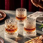 4-Pack Rotating Crystal Whiskey Glasses with4 Ice Ball Molds & Gift Box, Stress Relief,Spinning Drinking Glass Tumbler Set for ColdBeverages, Whiskey lovers, Parties and HomeBar, Perfect for Halloween, Thanksgiving,Christmas, Birthdays Occasion