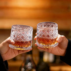 4-Pack Rotating Crystal Whiskey Glasses with4 Ice Ball Molds & Gift Box, Stress Relief,Spinning Drinking Glass Tumbler Set for ColdBeverages, Whiskey lovers, Parties and HomeBar, Perfect for Halloween, Thanksgiving,Christmas, Birthdays Occasion