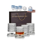 4-Pack Rotating Crystal Whiskey Glasses with4 Ice Ball Molds & Gift Box, Stress Relief,Spinning Drinking Glass Tumbler Set for ColdBeverages, Whiskey lovers, Parties and HomeBar, Perfect for Halloween, Thanksgiving,Christmas, Birthdays Occasion